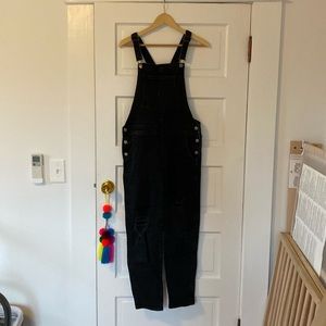Old Navy O.G. Straight Black Ripped Jean Overalls